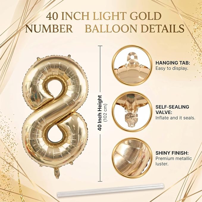 White Gold Number 18 Balloon 40 Inch, Champagne Foil Adult Decoration | - Image 4