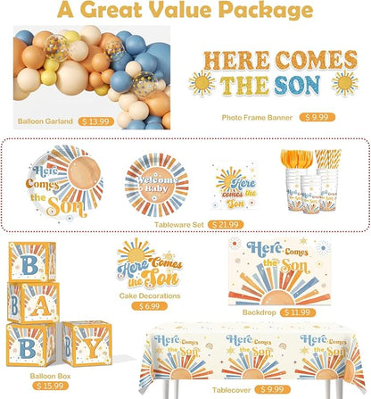 233 Pcs Here Comes The Son Baby Shower Decor - Image 3
