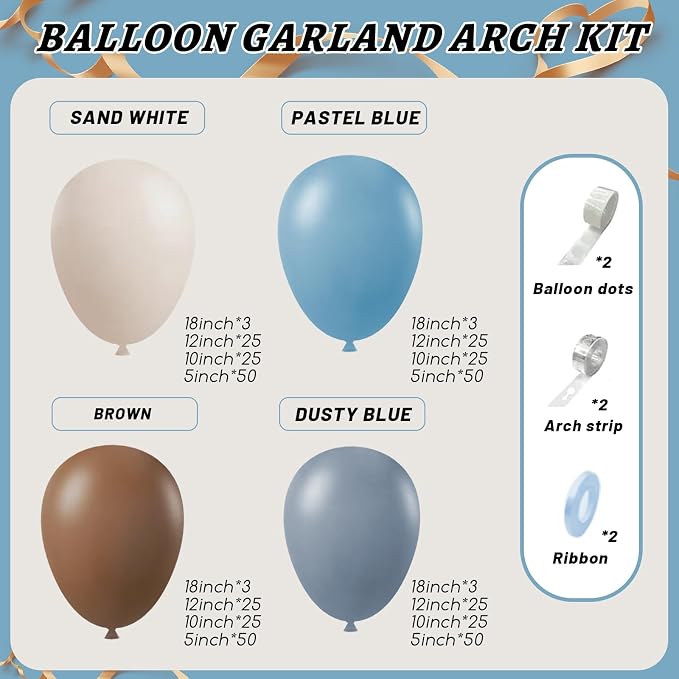 412Pcs Dusty Blue and Brown Balloon Arch Kit, 5 10 12 18inch Bear Baby Shower - Image 2