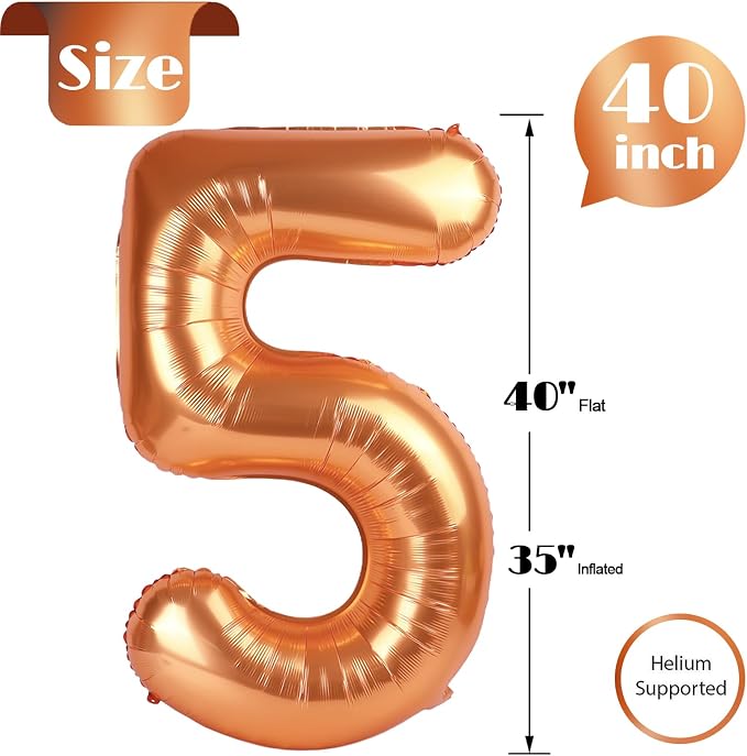 Orange Number 5 Balloon 40 Inch, 5th Birthday Party Decorations Men Women | - Image 5