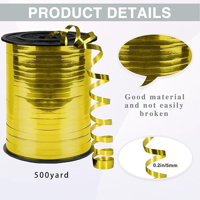 500 Yards Curling Ribbon, 1/5 Inch Shiny Gold Ribbon, Balloon String, Party - Image 2