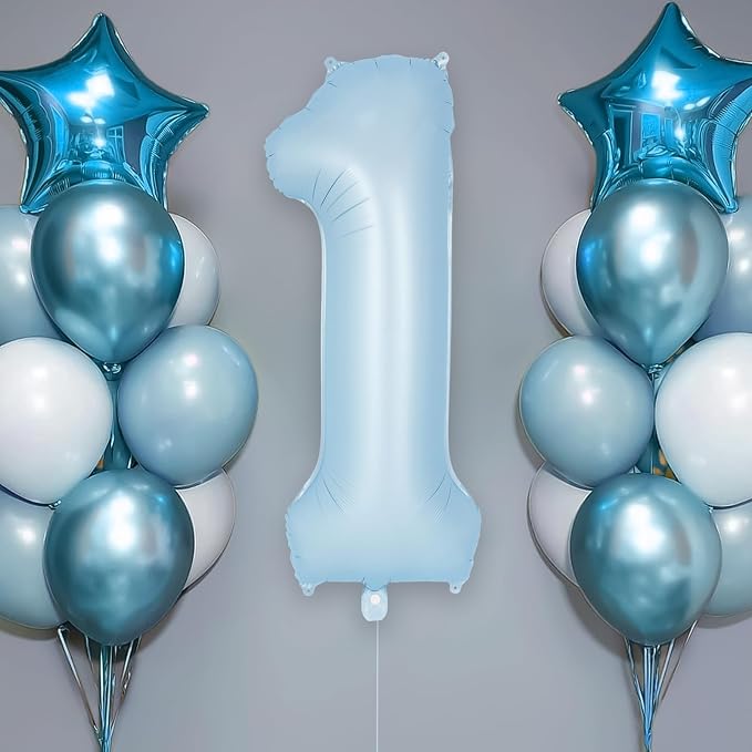 Light Blue Number 1 Balloon, 40 Inch Big Large Foil Number Balloons, Giant - Image 2