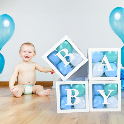 Baby Boxes with 4 Letters for Baby Shower 4pcs White Clear Balloon Box BABY - Image 5