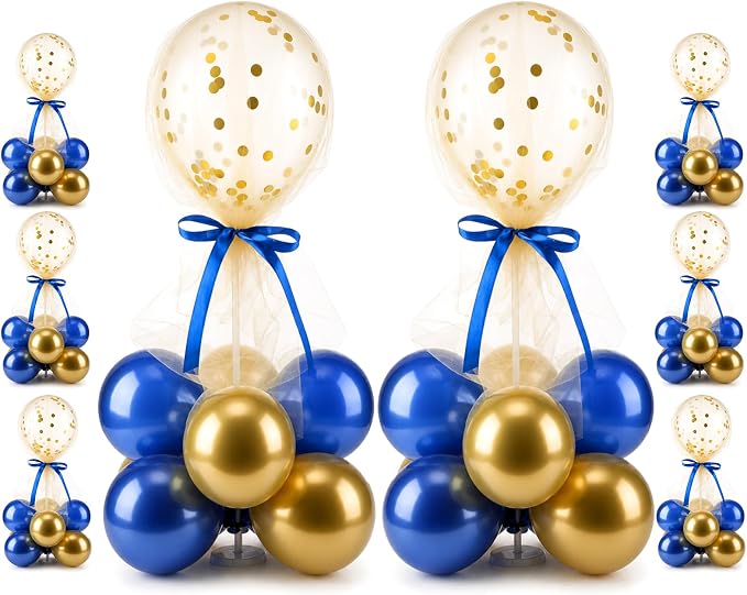 BBTO 8 Set Blue Gold Balloon Centerpieces by BBTO