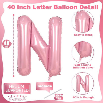 Pastel Pink N Letter Balloon, 40 Inch Giant Light Pink Mylar Helium Foil - Image 2