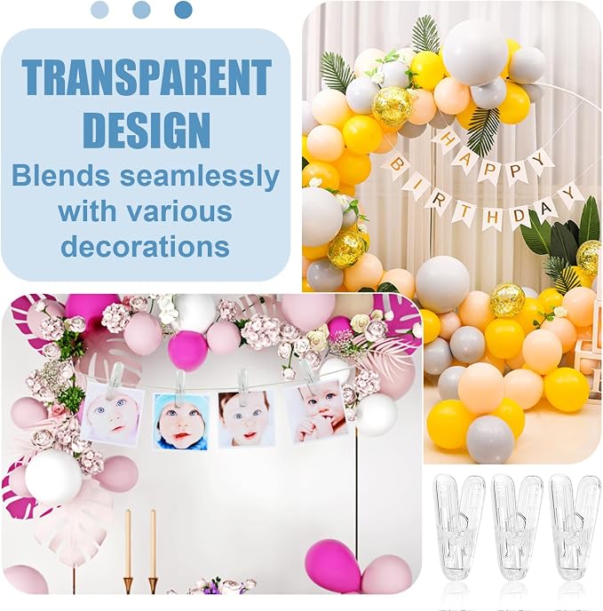 20 Pack Clear Balloon Arch Clips, 2.4 Inch Plastic Backdrop Spring Clamps - Image 3