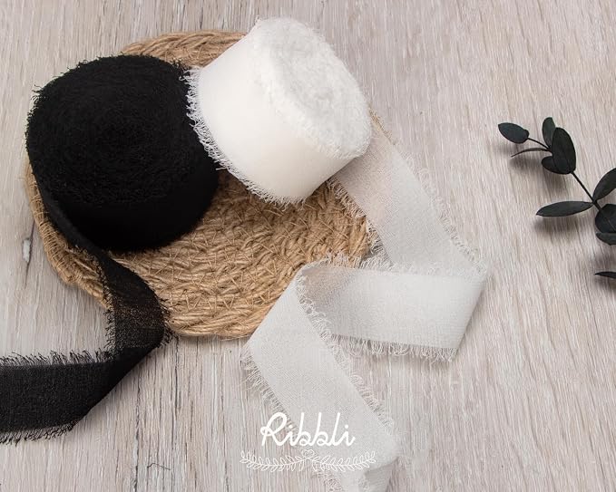 Ribbli White Ribbon 1 Inch x 3 Rolls Total 24 Yards Handmade Fringe Chiffon - Image 4