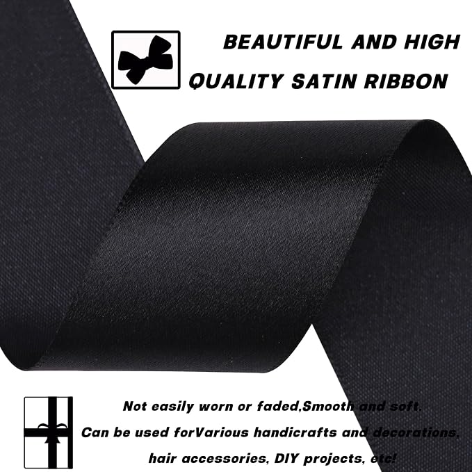 1-1/2 Inch 60 Yards Black Solid Satin Ribbon - Image 3