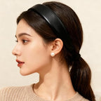 2-Piece Black & White Leather Headbands - Non-Slip Wide Padded Hair Accessories for Women, Cute Fashion DIY Hair Hoops