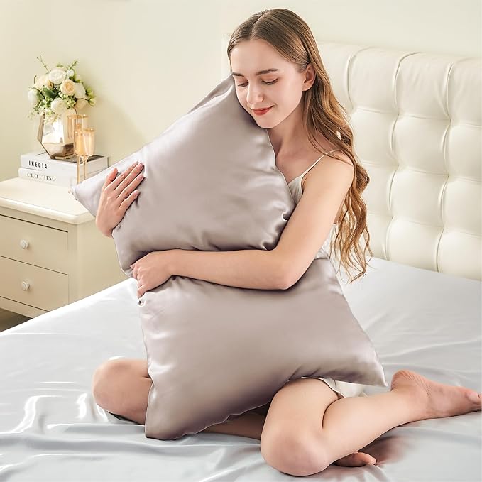 INFIIXSO Mulberry Silk Pillow Cases King Size Set of 2, Silk Pillowcase with Hidden Zipper 20"x36", Extraordinary Smooth and Soft Pillow Case for Hair and Skin(Caramel, 2 Pack)