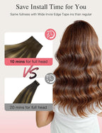 DOORES Invisi Edge Tape in Wide Hair Extensions Human Hair, Chocolate Brown to Caramel Blonde 4PCS Injection Tape ins 20g 20 Inch, Virgin Human 3 Inch Wide Injected Extensions Invisible