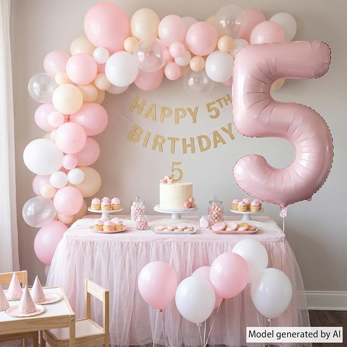 Baby Pink Number 5 Balloon 40 Inch, Pastel Foil Milestone Party Supplies | Soft - Image 3