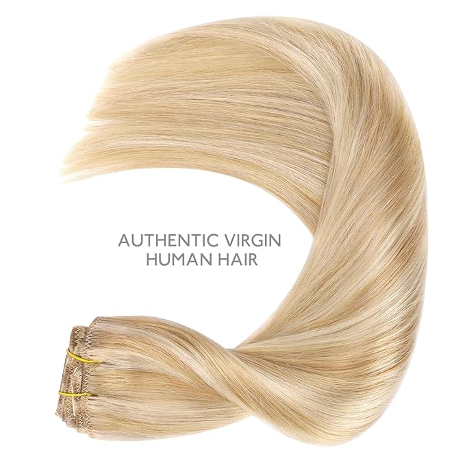 WENNALIFE Clip in Hair Extensions Human Hair 16 Inch 120g 7pcs Dirty Blonde Highlighted Bleach Blonde Hair Extensions Clip in for Women Real Human Hair Rallonge Cheveux Extensions