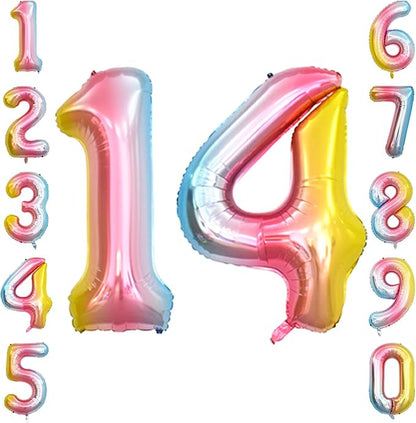 Rainbow Ombre Number 14 Balloon 40Inch Pastel Foil Decor by Unknown