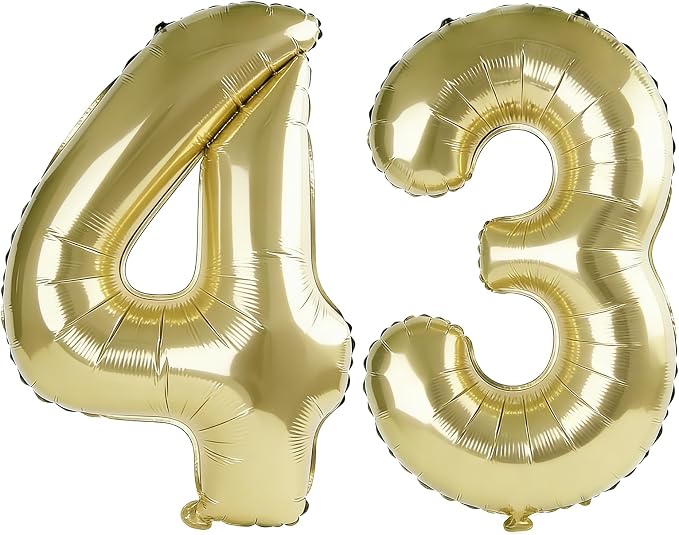 40 Inch Number 43 Balloons for 43rd Birthday Party Decorations, 0-100 Champagne by FOBELEC
