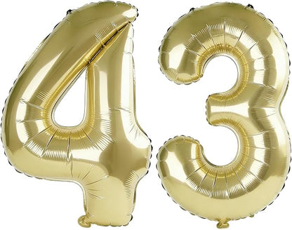 40 Inch Number 43 Balloons for 43rd Birthday Party Decorations, 0-100 Champagne by FOBELEC