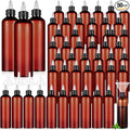 Barydat 50 Pcs 8 oz Squeeze Bottle Twist Top Applicator Bottles Empty Hair Oil Bottle with Funnels Refillable Amber Plastic Bottles for Liquid Hair Oil Shampoo Lotion