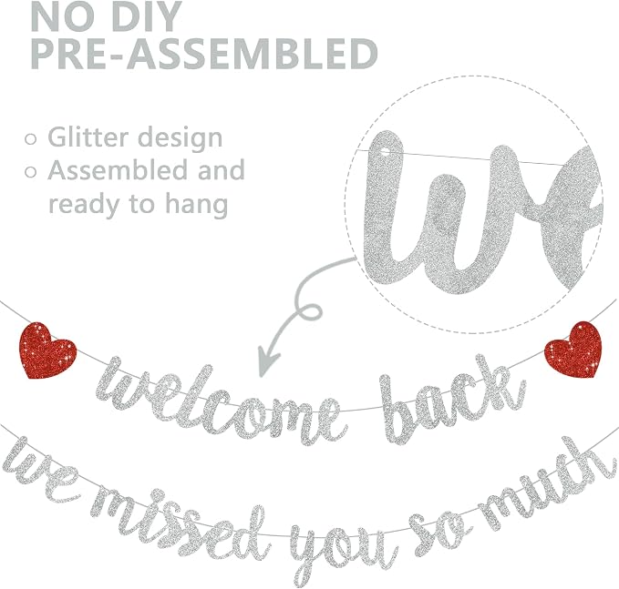 Glitter Silver Welcome Back We Missed You So Much Banner NO DIY | Pre-Strung - Image 2
