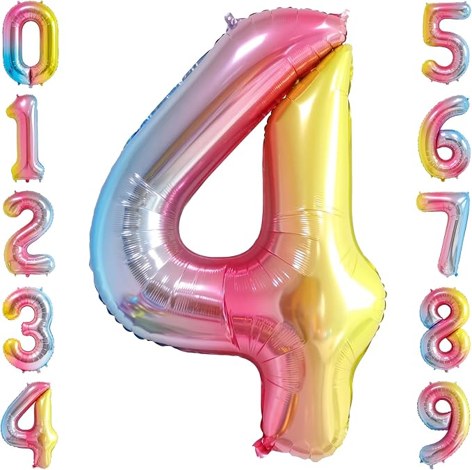 40" Rainbow Foil Number 4 Balloon by TNCDJKPA