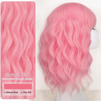 AISI HAIR Curly Bob Wig with Bangs Short Wavy Pink Color Wigs for Women Bob Style Synthetic Heat Resistant Bob Wigs