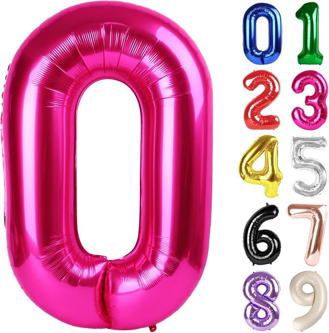 0 Balloon - Hot Pink Birthday Number Balloons, 40 Inch Party Decorations | Hot by ALPHADELTAPI