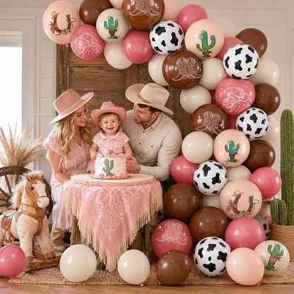 Cowgirl Balloons, 12 Inch Pink Brown Balloon - Image 3