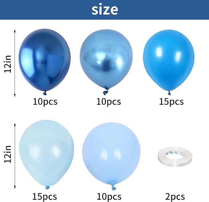 Blue Balloon Set, 60 Packs 12 Inches Metallic Balloons Pearl Macaron Baby Blue - Image 2