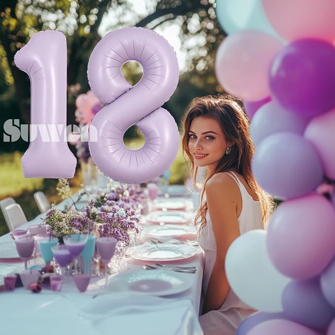 SUWEN 40 Inch Light Purple Lavender Big 18 Balloon Number Foil Helium 0-9 | - Image 3