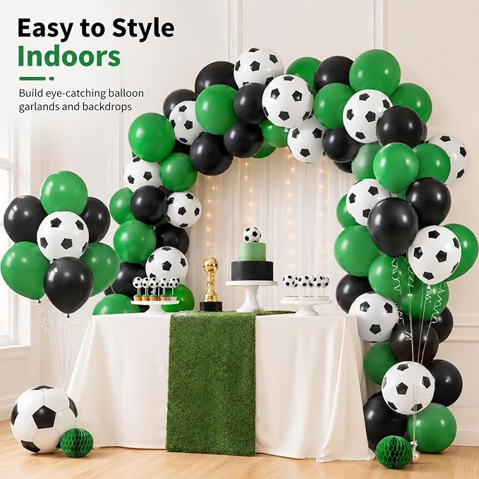 Football Balloons, 12 Inch Green Black White Latex Soccer Printed Balloons - Image 7
