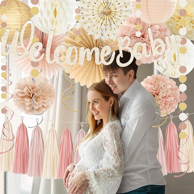 Champagne-Gold Boho Baby Shower Party Decoration -Welcome Baby Banner - Image 5