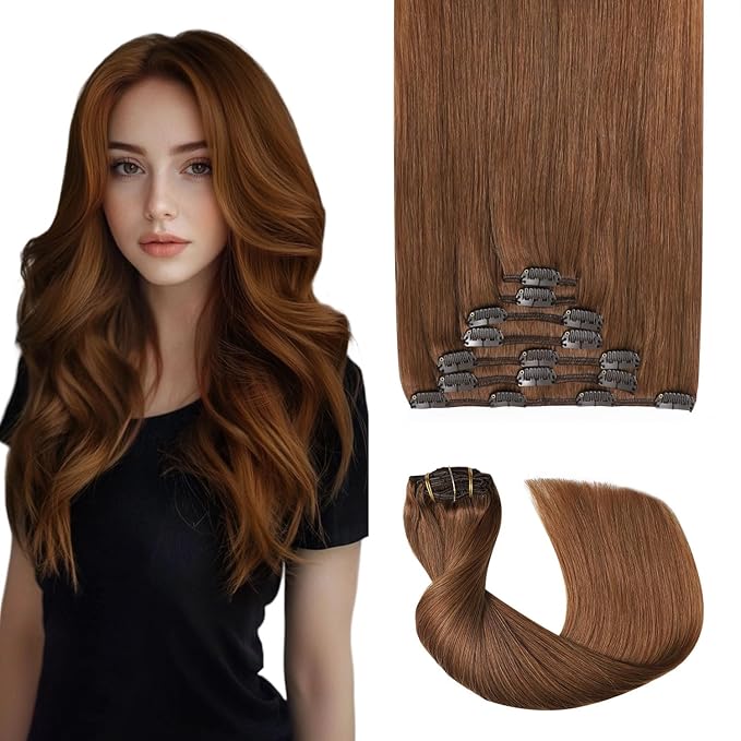Pro2.0 Remy Real Human Hair Extensions Clip ins 120g Thick 7pcs Color #33 Dark Auburn Copper Remy Clip in Hair Extensions Real Human Hair 16inch Seamless Double Weft for Women（#33-16inch）