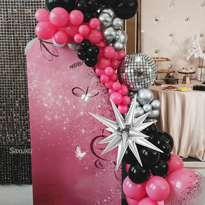 Disco Balloon Arch Kit, Hot Pink Black Balloons Garland Arch Kit, Star Foil and - Image 7