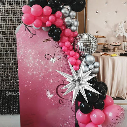Disco Balloon Arch Kit, Hot Pink Black Balloons Garland Arch Kit, Star Foil and - Image 7