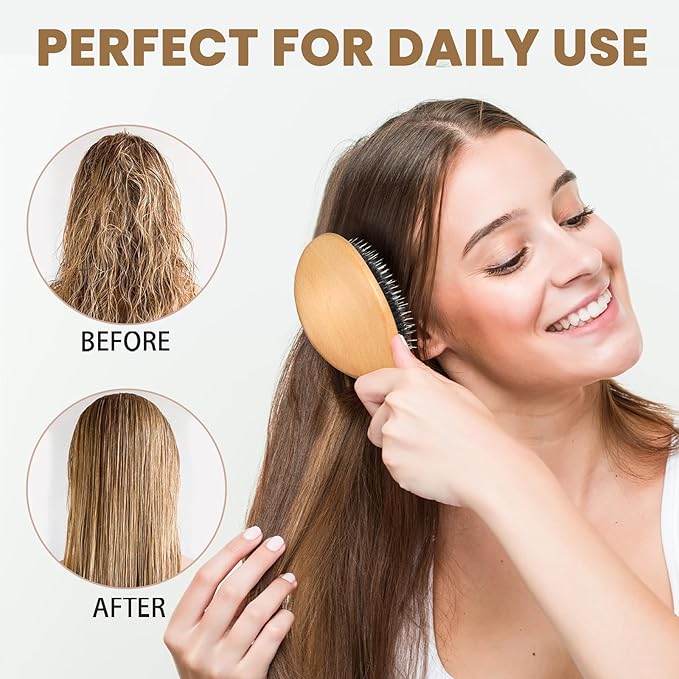 Hair Brush, Boar Bristle Hair Brushes for Women men Kid, Curved Boar & Nylon Bristle Brush for Wet/Dry Hair Smoothing Massaging Detangling, Everyday Brush Enhance Shine & Health