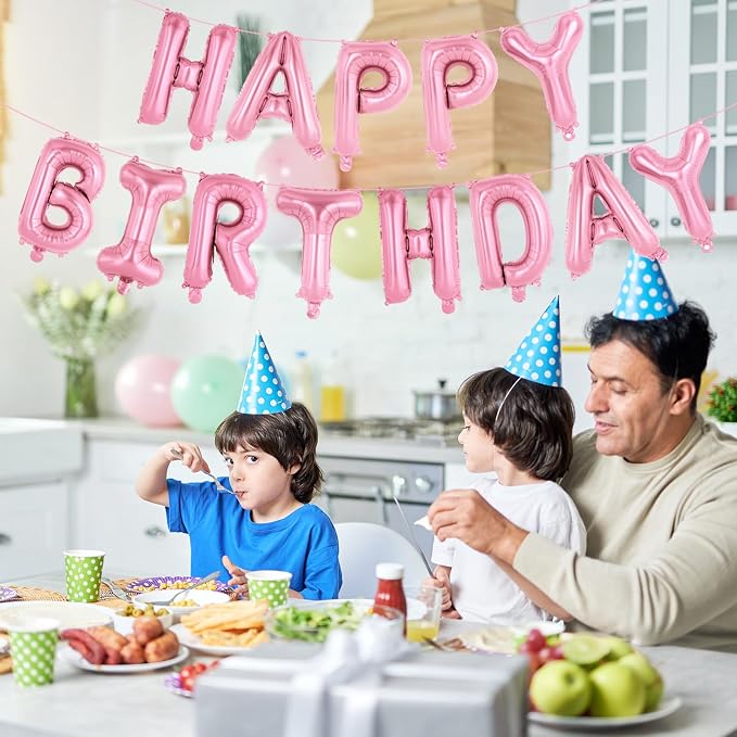 65 Pcs Pink Happy Birthday Balloons, 2 Sets A-Z Pink Letters Foil Balloons - Image 4