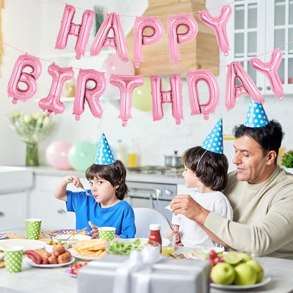 65 Pcs Pink Happy Birthday Balloons, 2 Sets A-Z Pink Letters Foil Balloons - Image 4