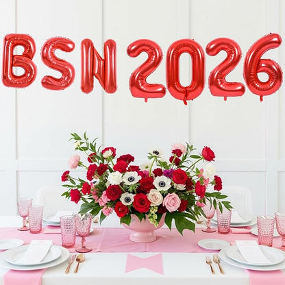 TONIFUL 2026 Nurse Graduation Decorations Red BSN 2026 Balloons 16 Inch BSN - Image 3