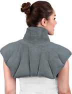 Microwavable Heating Pad for Neck, Shoulders, and Back by Joy & Grace | 5 Lb Weighted Neck & Shoulder Wrap | Moist Heat Therapy Pack for Relaxation and Comfort | Soft Micro-Mink Cover | Unscented Gray