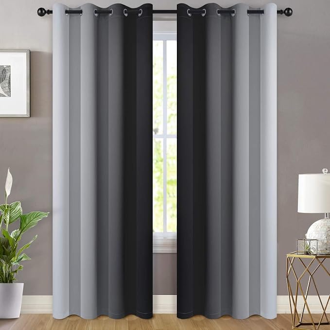 Yakamok Ombre Curtains Black and Greyish White - Image 2