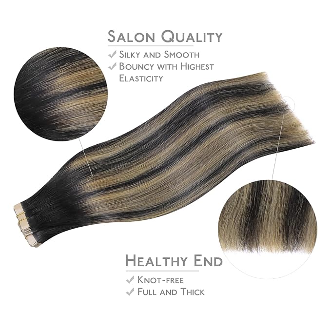 WENNALIFE Tape in Hair Extensions Human Hair, 40pcs 100g 20 inch Balayage Natural Black to Light Blonde Hair Extensions Real Human Hair Straight Tape in Extensions