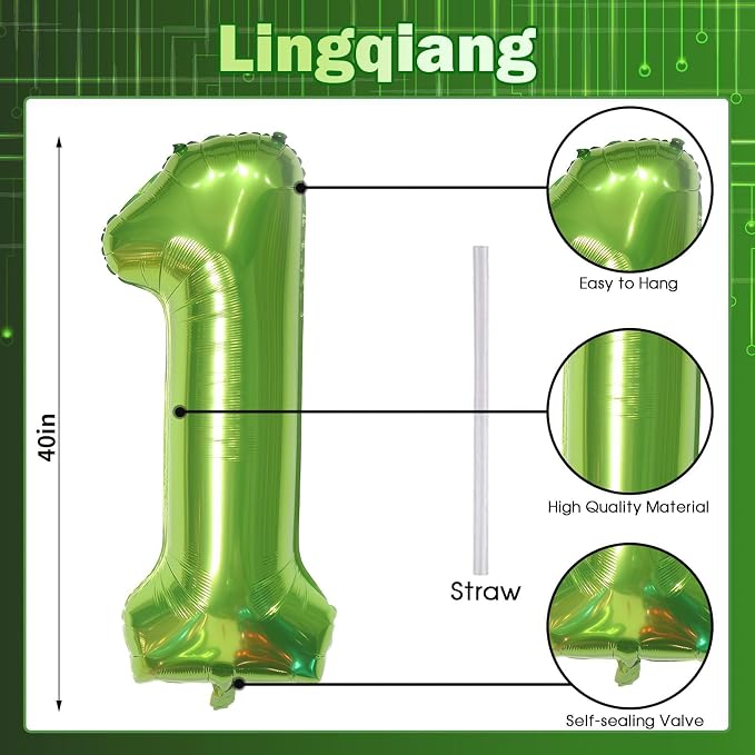 40 Inch Green Number 1 Balloon for 1st Birthday Decoration, Large Self Inflate - Image 2