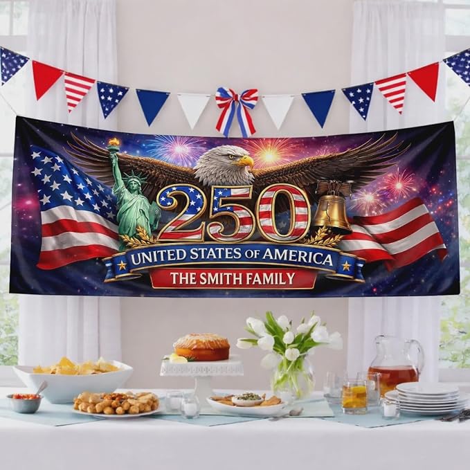 Personalized 250 Years of Freedom USA Banner 1776-2026, Patriotic American - Image 4