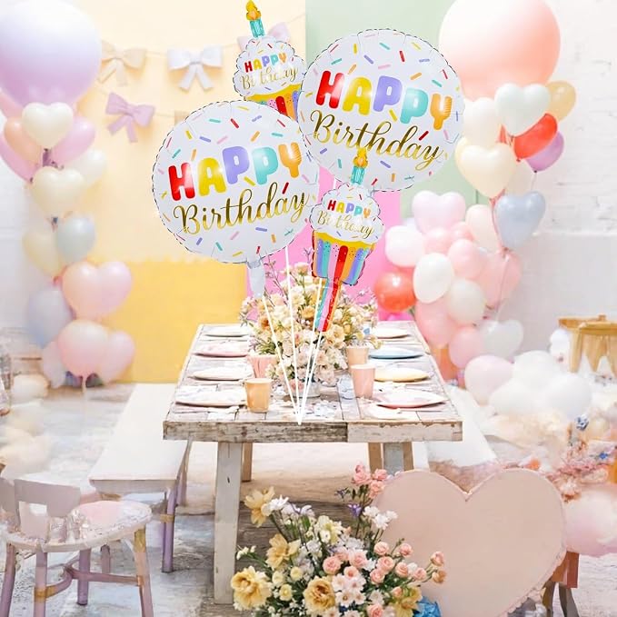 Happy Birthday Cupcake Cute Foil Balloons, Rainbow Sprinkle Happy Birthday - Image 4