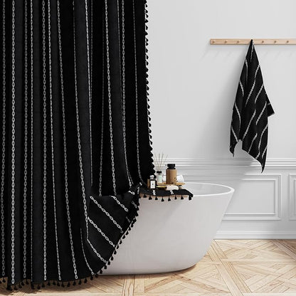54x78 Boho Farmhouse Linen Heavy Duty Shower Curtain Set, 330GSM Linen Blend by ShowerCurtain