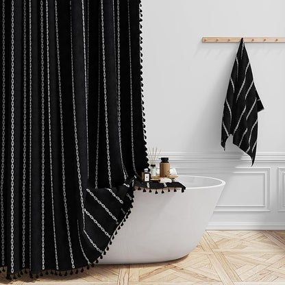 72x96 Extra Long Boho Linen Heavy Duty Shower Curtain Set, 330GSM Linen Blend by ShowerCurtain
