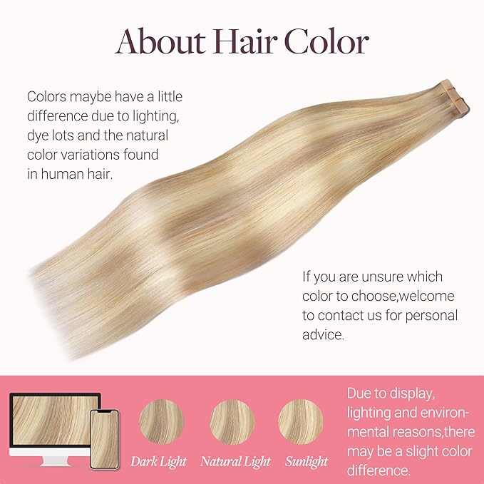 GOO GOO Tape in Hair Extensions Human Hair, 18F/60A Balayage Light Wheat Platinum Blonde, 22inch 50g 20pcs, Skin Weft Seamless Invisible, Silky Straight with Thick Ends, Remy Human Hair