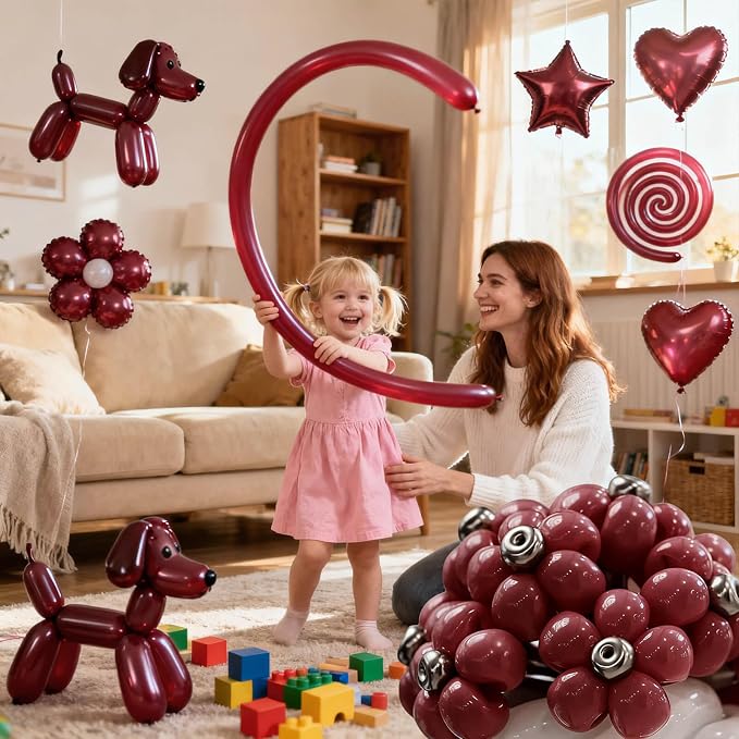 Burgundy Long Balloons Premium 260 Twisting Balloons Animals Magic - Image 6