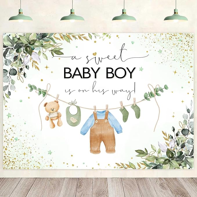 InMemory Green Baby Shower Backdrop Oh Baby Clothes Welcome Newborn Party - Image 5