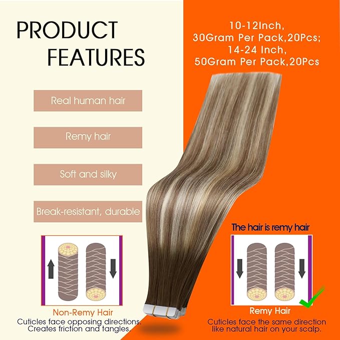 Full Shine Tape In Real Hair Extensions 18Inch Color 3 Fading to 8 Highlighted 22 Blonde Balayage Seamless Tape In Extensions Human Hair 50G Remy Hair Extensions Tape ins Straight 20Pcs for Wedding