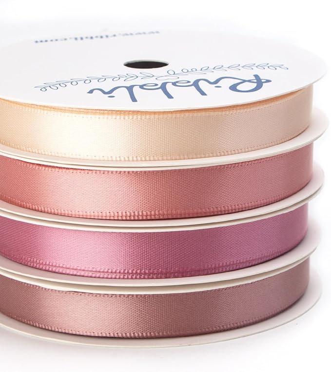 Ribbli Dusty Rose Satin Ribbon 3/8 Inch x 4 Rolls Total 40 Yards- Champagne - Image 2